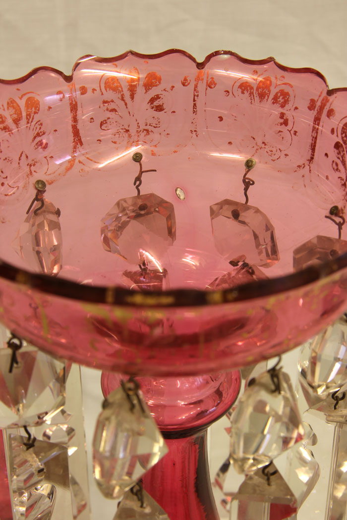 11750r10 Antique Victorian Cranberry Glass Lustre,