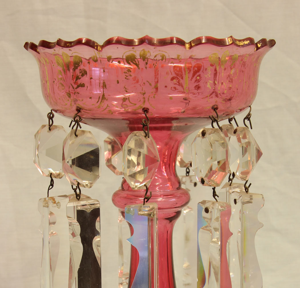 11750r5 Antique Victorian Cranberry Glass Lustre,