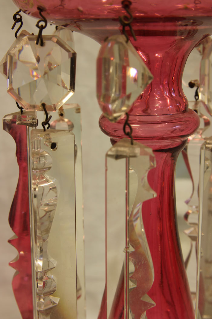 11750r6 Antique Victorian Cranberry Glass Lustre,