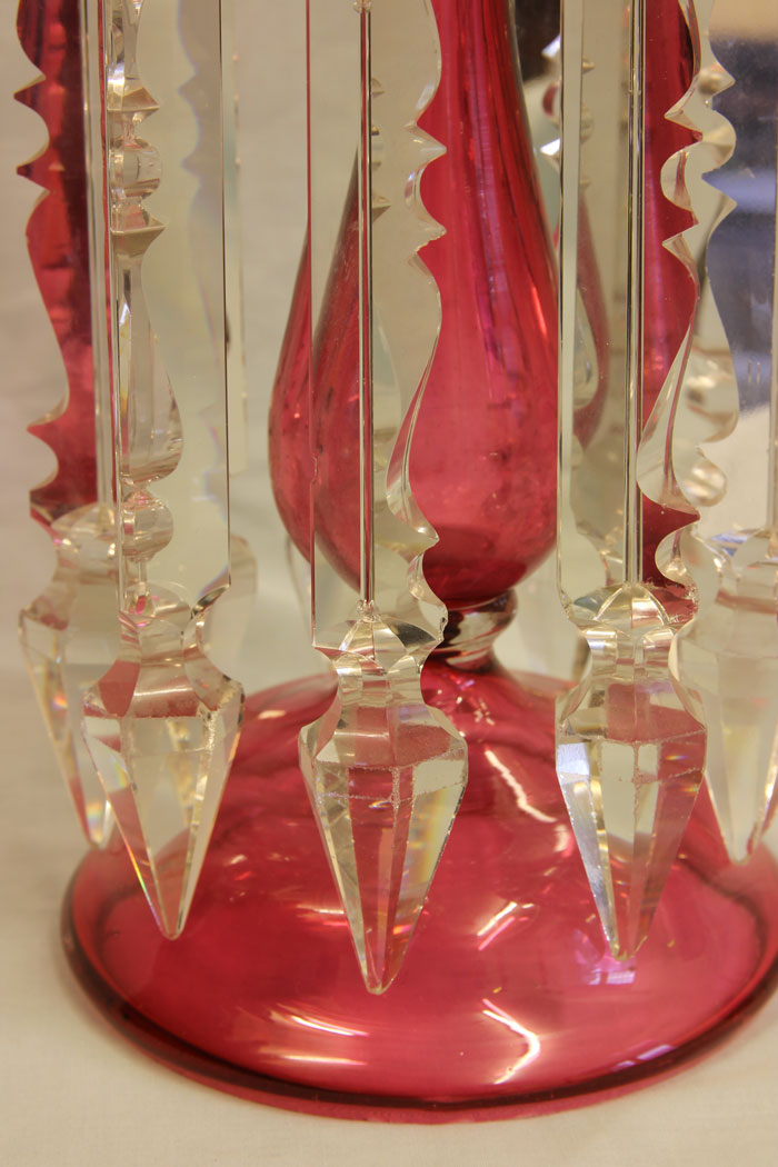 11750r7 Antique Victorian Cranberry Glass Lustre,