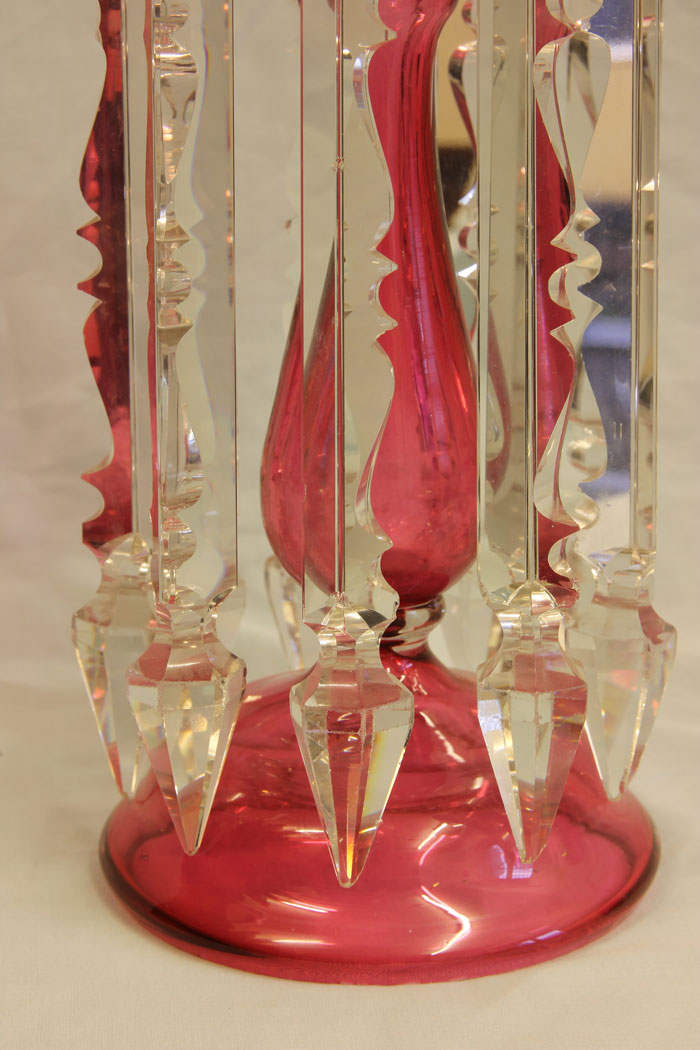 11750r8 Antique Victorian Cranberry Glass Lustre,