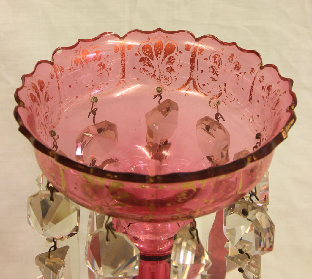 11750r9 Antique Victorian Cranberry Glass Lustre,
