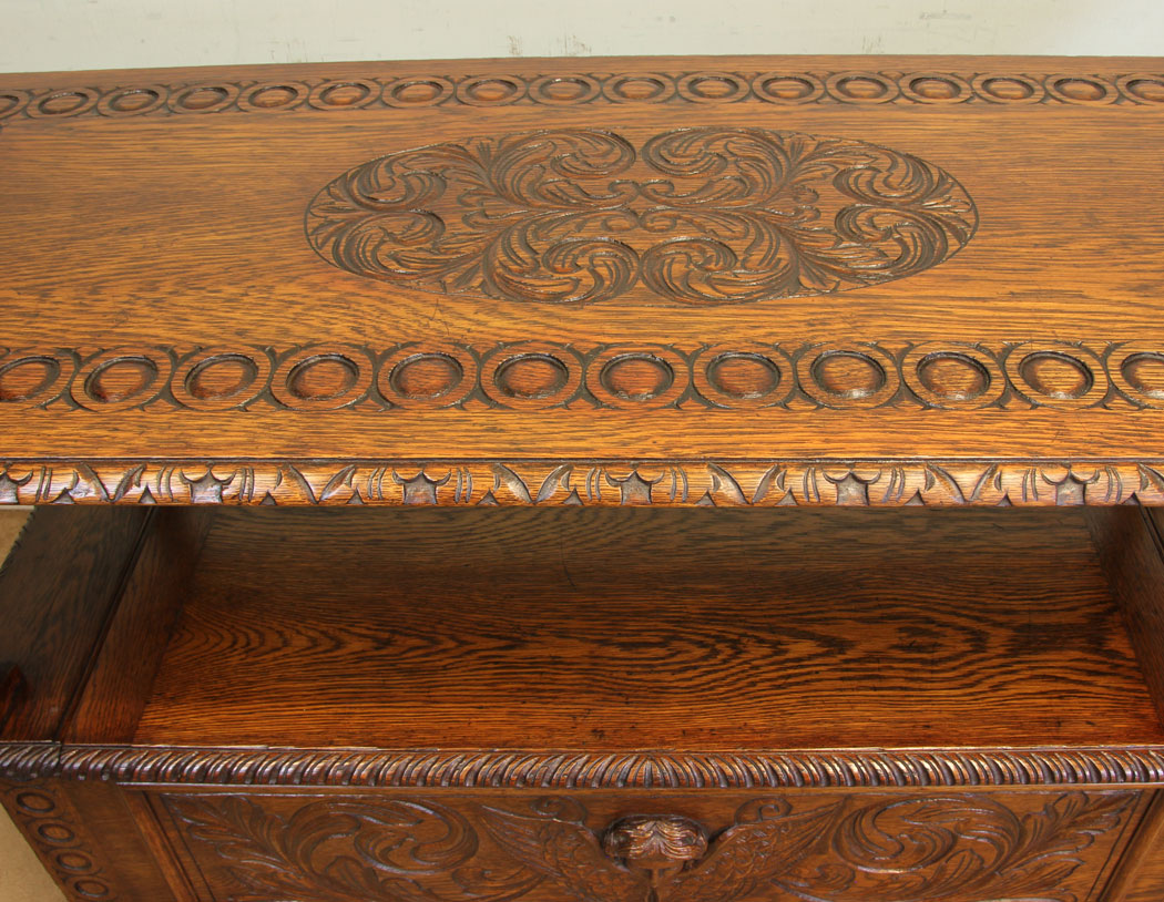 11753r11 Antique Carved Oak Monks Bench Hall Seat Settle,