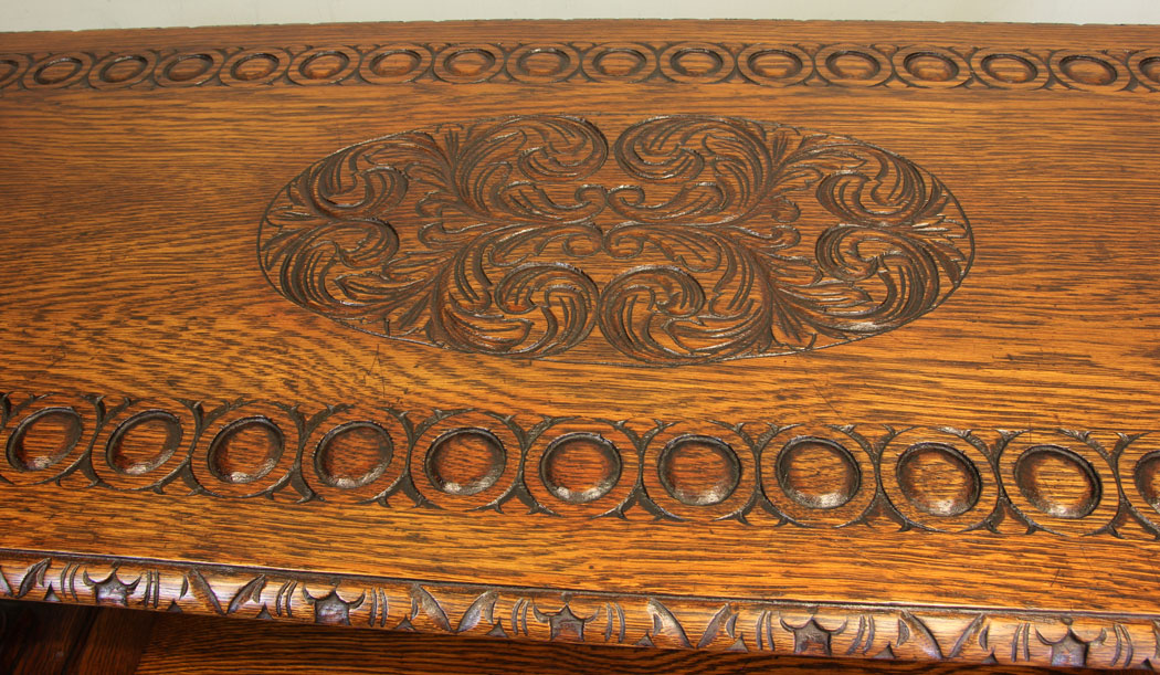 11753r12 Antique Carved Oak Monks Bench Hall Seat Settle,