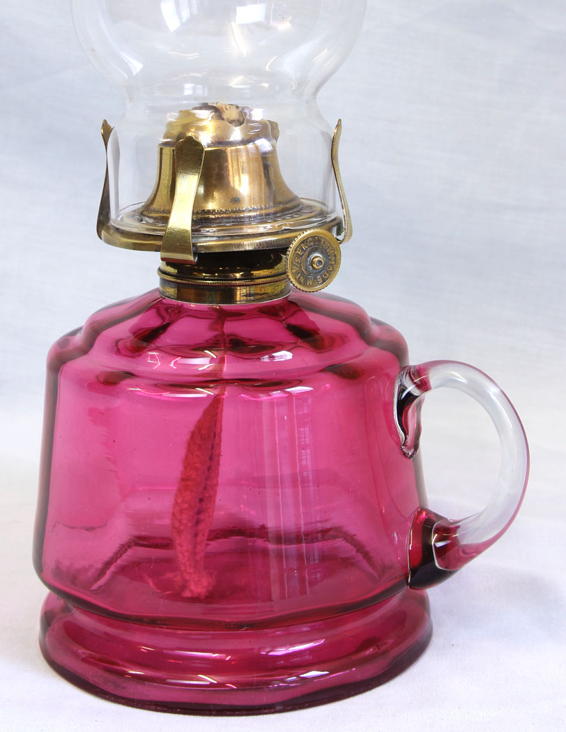 11761r03 Antique Cranberry Glass Bedside Finger Lamp,