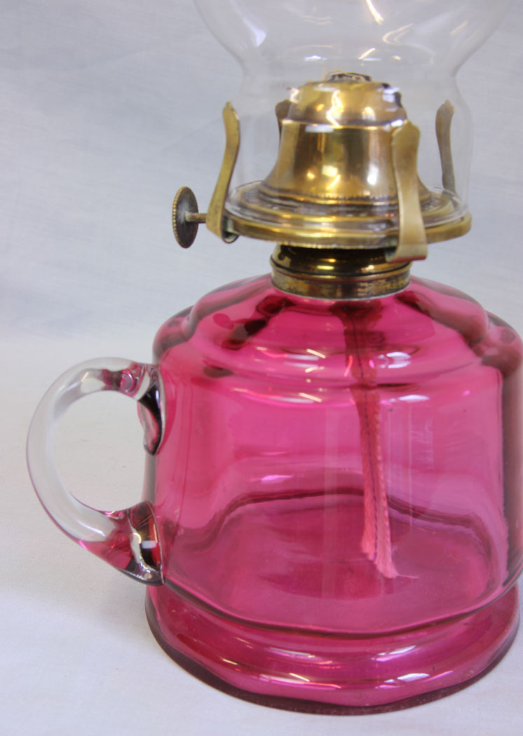 11761r3 Antique Cranberry Glass Bedside Finger Lamp,