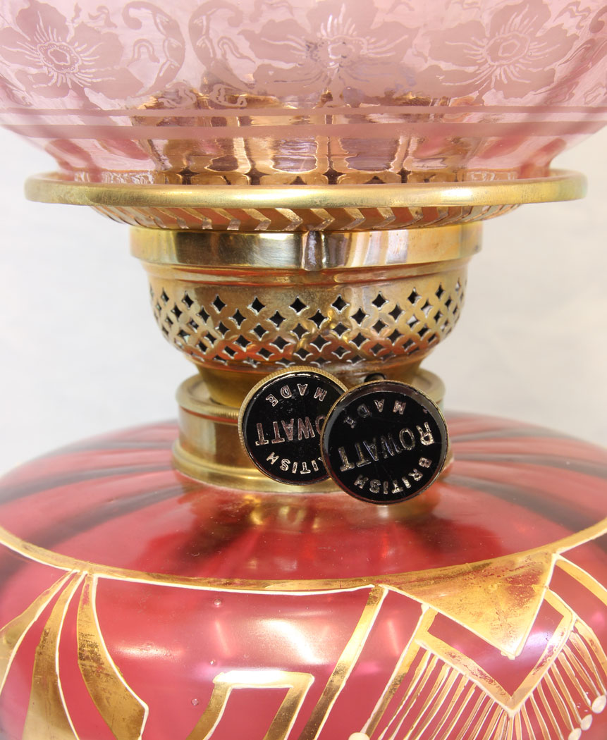 11763r10 Antique Cranberry Glass Oil Lamp with Shade,