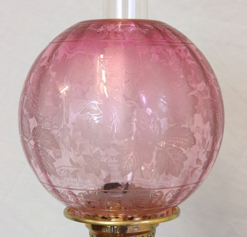 11763r12 Antique Cranberry Glass Oil Lamp with Shade,