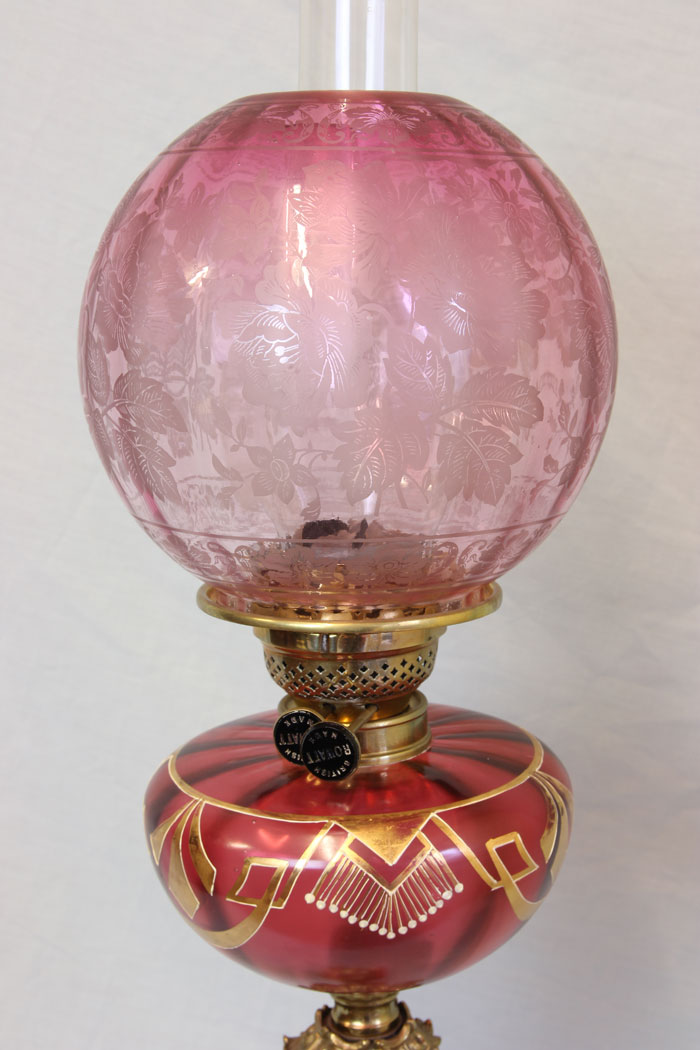 11763r13 Antique Cranberry Glass Oil Lamp with Shade,