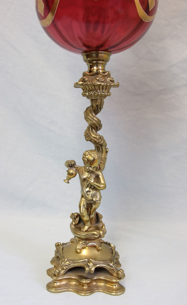 11763r2 Antique Cranberry Glass Oil Lamp with Shade,
