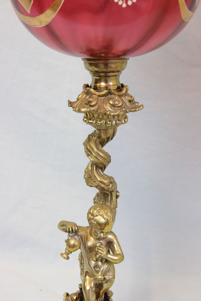 11763r7 Antique Cranberry Glass Oil Lamp with Shade,