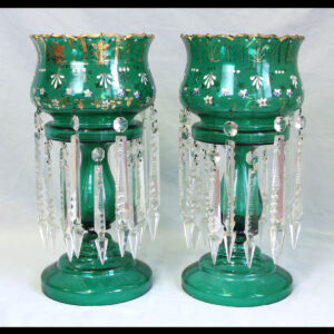 Pair Victorian Green Table Mantle Lustres