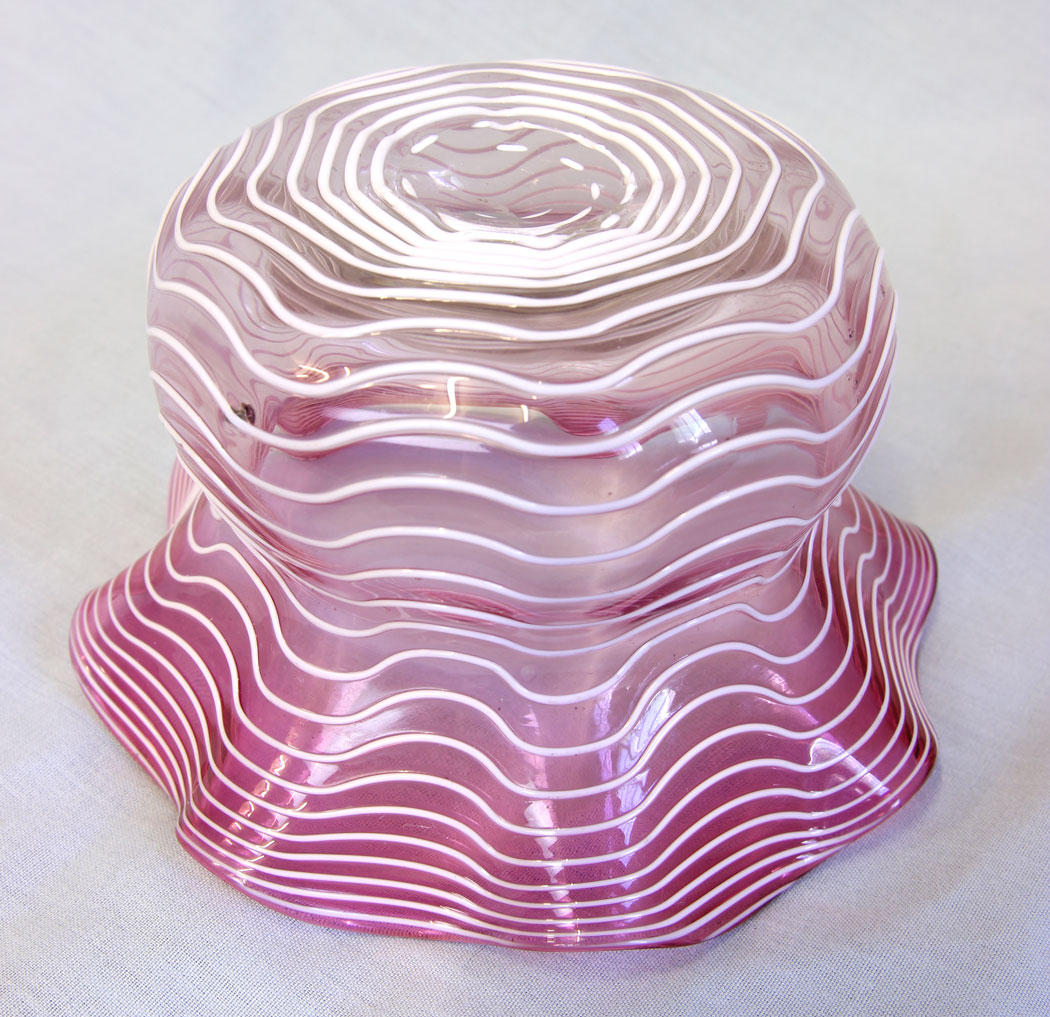 11768r6 Antique Cranberry Glass Bowl Line Decoration,
