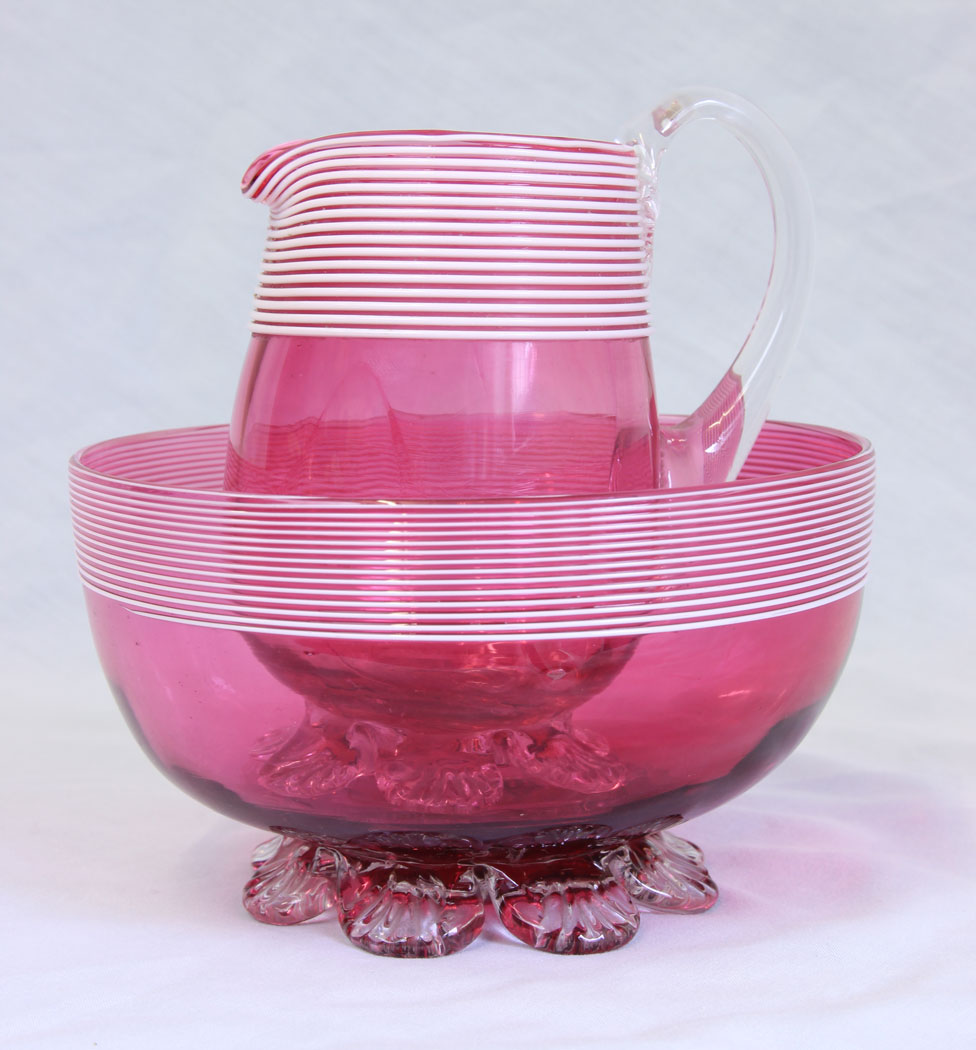 11773r1 Antique Cranberry Glass Jug & Bowl Set,