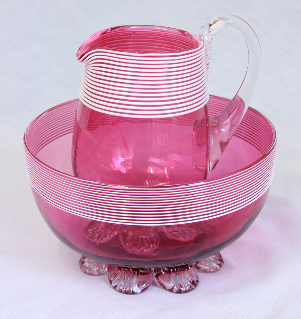 11773r2 Antique Cranberry Glass Jug & Bowl Set,