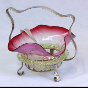 Antique Cranberry Vaseline Glass Preserve Dish