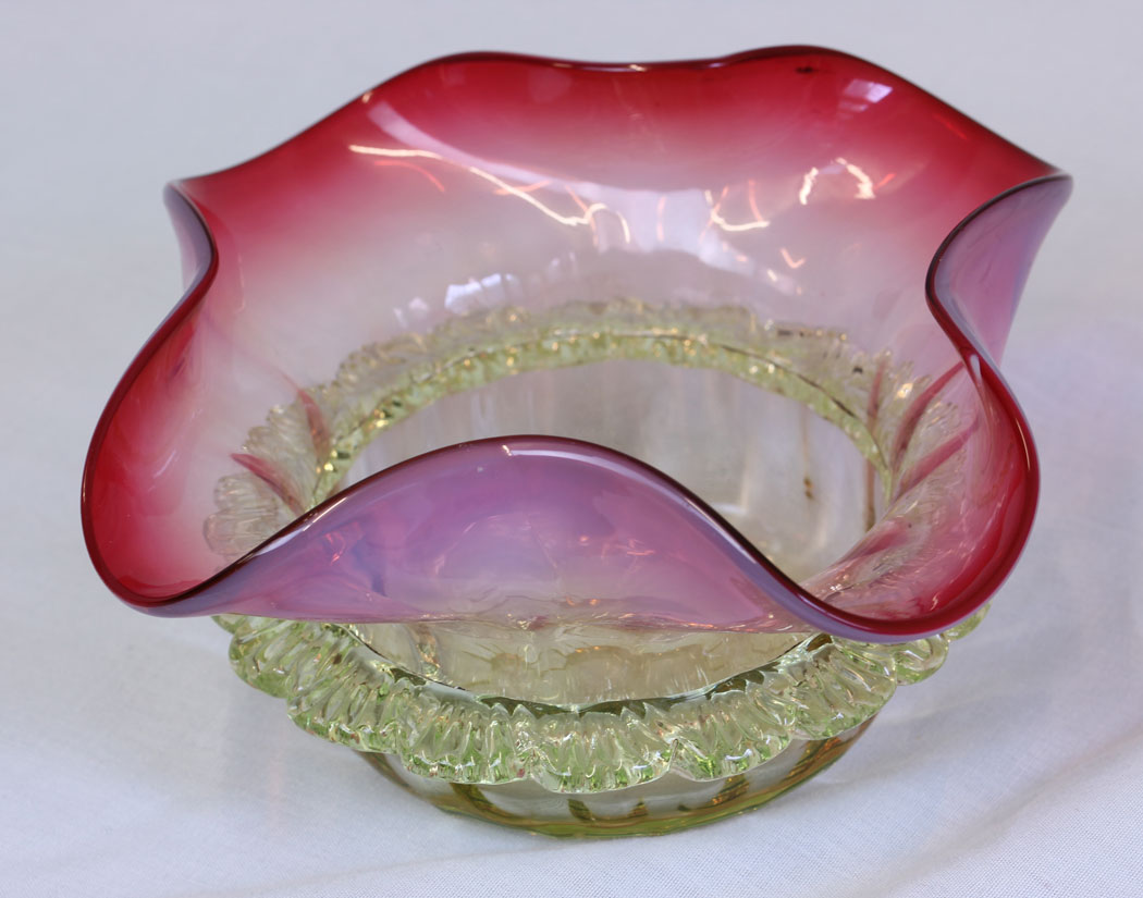 11776r03 Antique Cranberry Vaseline Glass Preserve Dish,