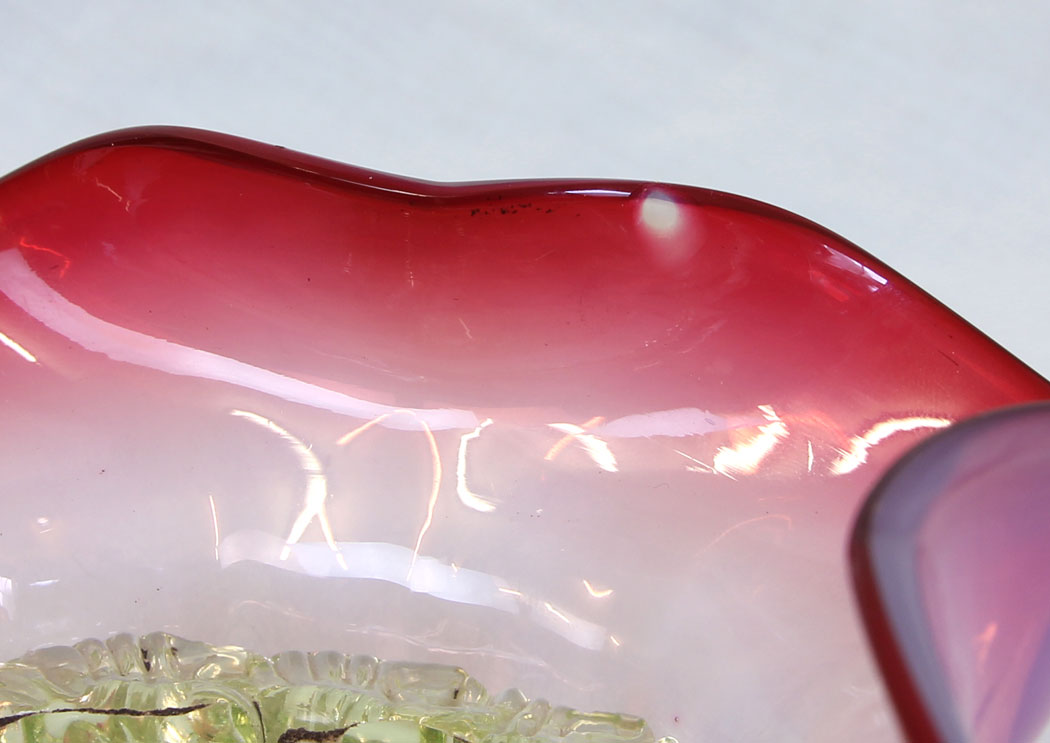 11776r05 Antique Cranberry Vaseline Glass Preserve Dish,