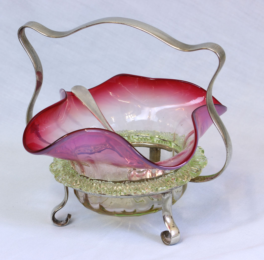 11776r1 Antique Cranberry Vaseline Glass Preserve Dish,
