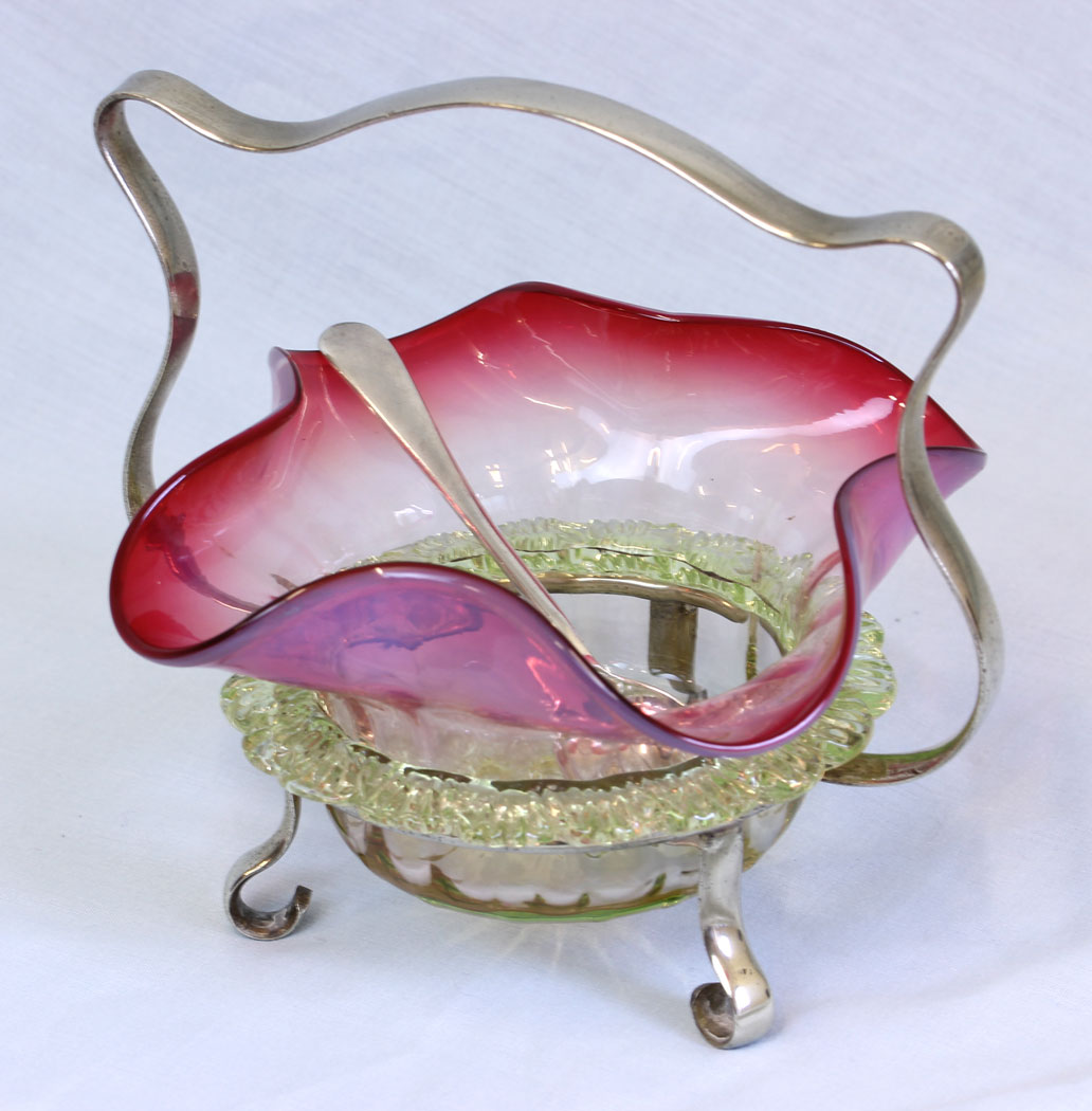 11776r10 Antique Cranberry Vaseline Glass Preserve Dish,