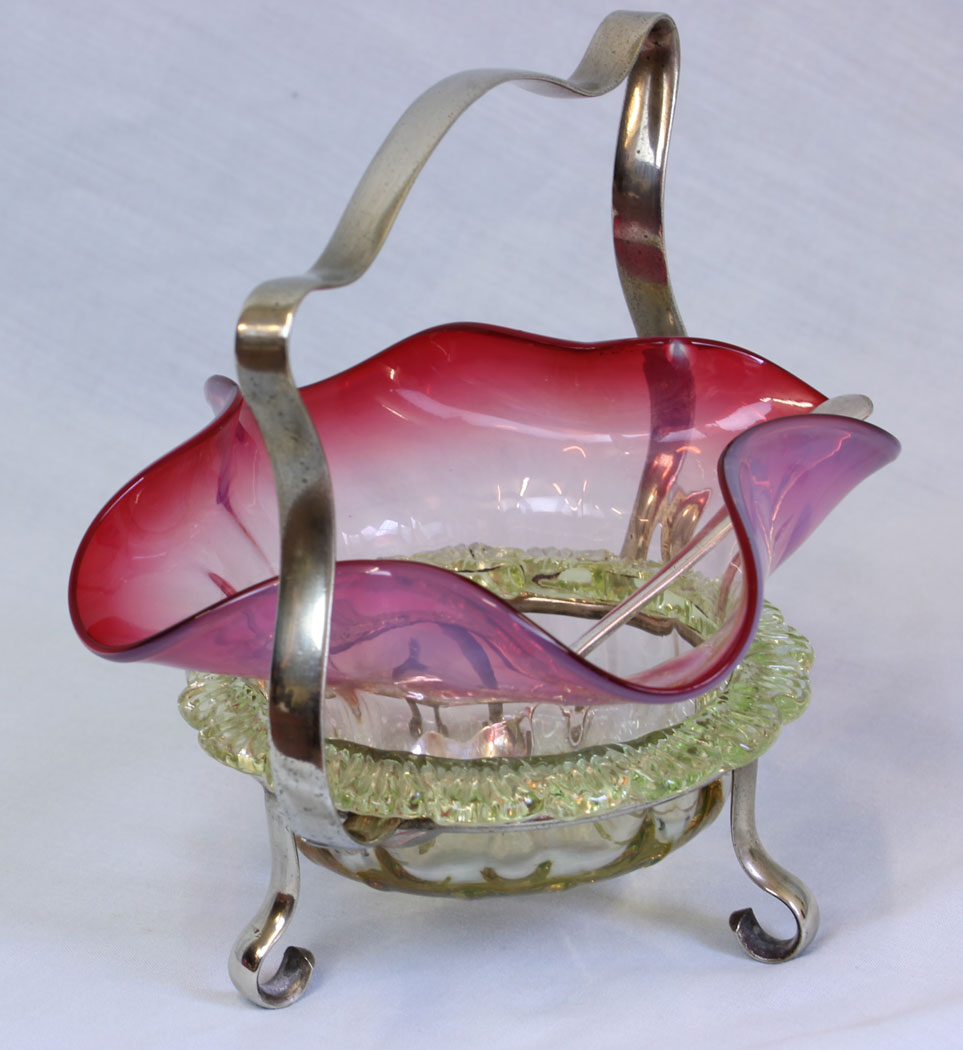 11776r2 Antique Cranberry Vaseline Glass Preserve Dish,