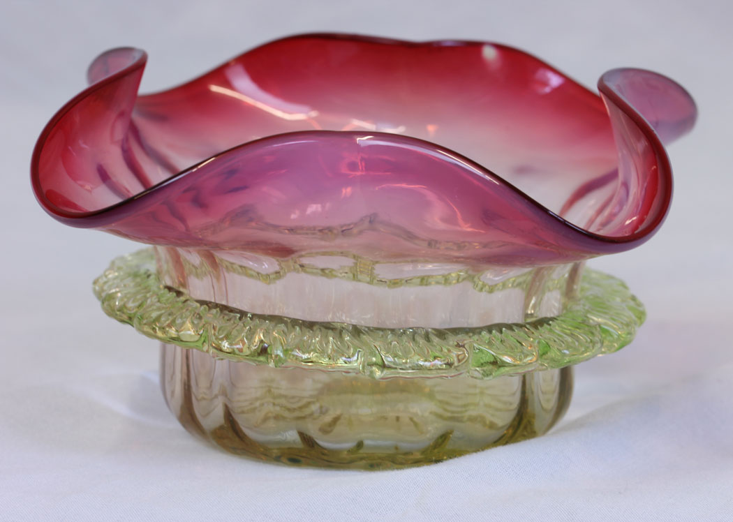 11776r3 Antique Cranberry Vaseline Glass Preserve Dish,