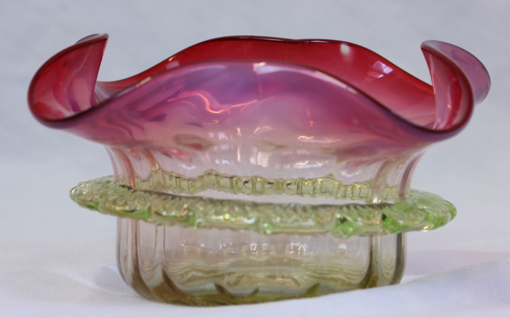 11776r4 Antique Cranberry Vaseline Glass Preserve Dish,