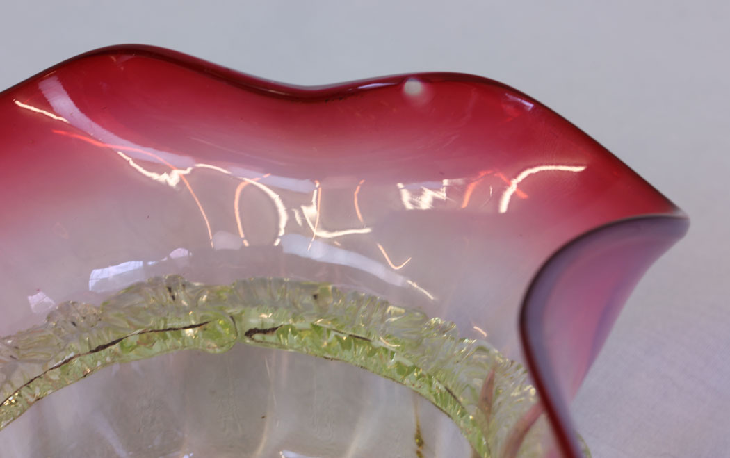 11776r5 Antique Cranberry Vaseline Glass Preserve Dish,