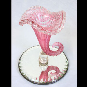 Antique Victorian Pink Cranberry Glass Cornucopia Vase