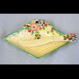 Vintage Crown Devon Butter Dish & Knife.
