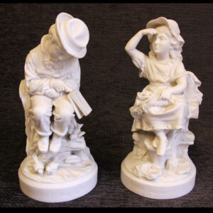 Pair Antique Parian Bisque Figures Fast Sleep Wide Awake.