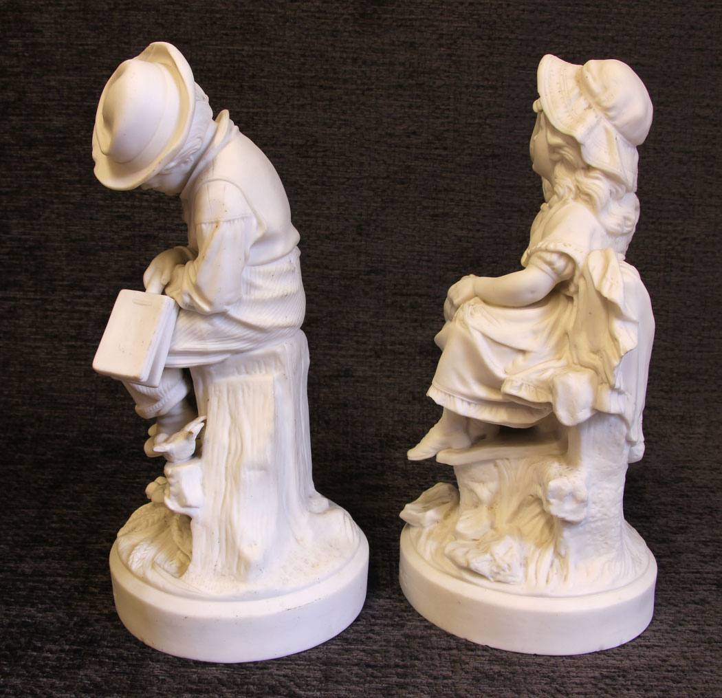 11793r05 Pair Antique Parian Bisque Figures Fast Sleep Wide Awake,