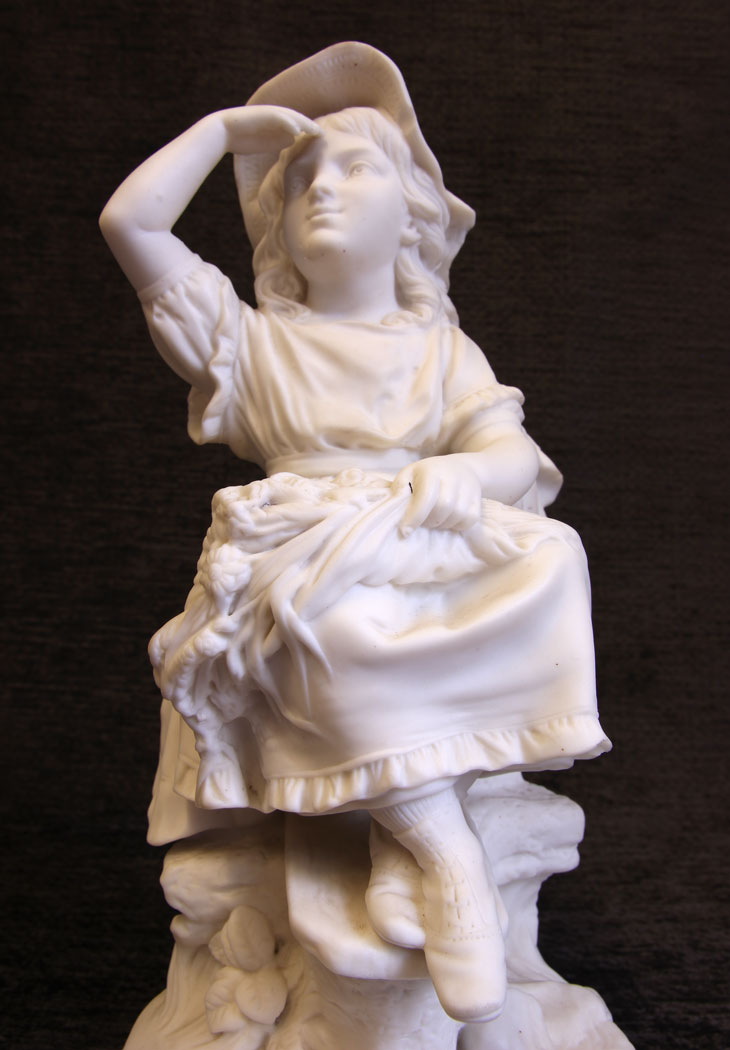 11793r06 Pair Antique Parian Bisque Figures Fast Sleep Wide Awake,