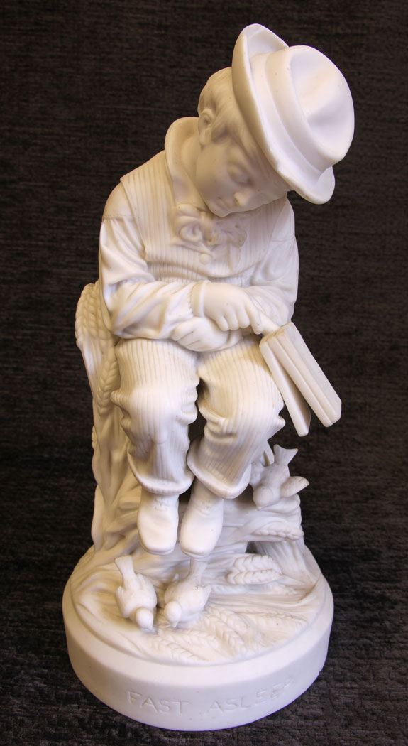 11793r08 Pair Antique Parian Bisque Figures Fast Sleep Wide Awake,