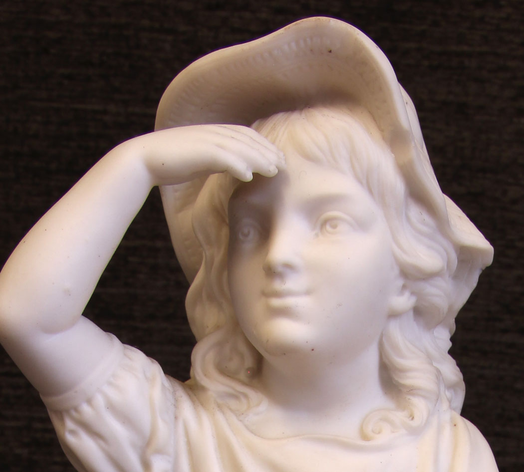 11793r16 Pair Antique Parian Bisque Figures Fast Sleep Wide Awake,