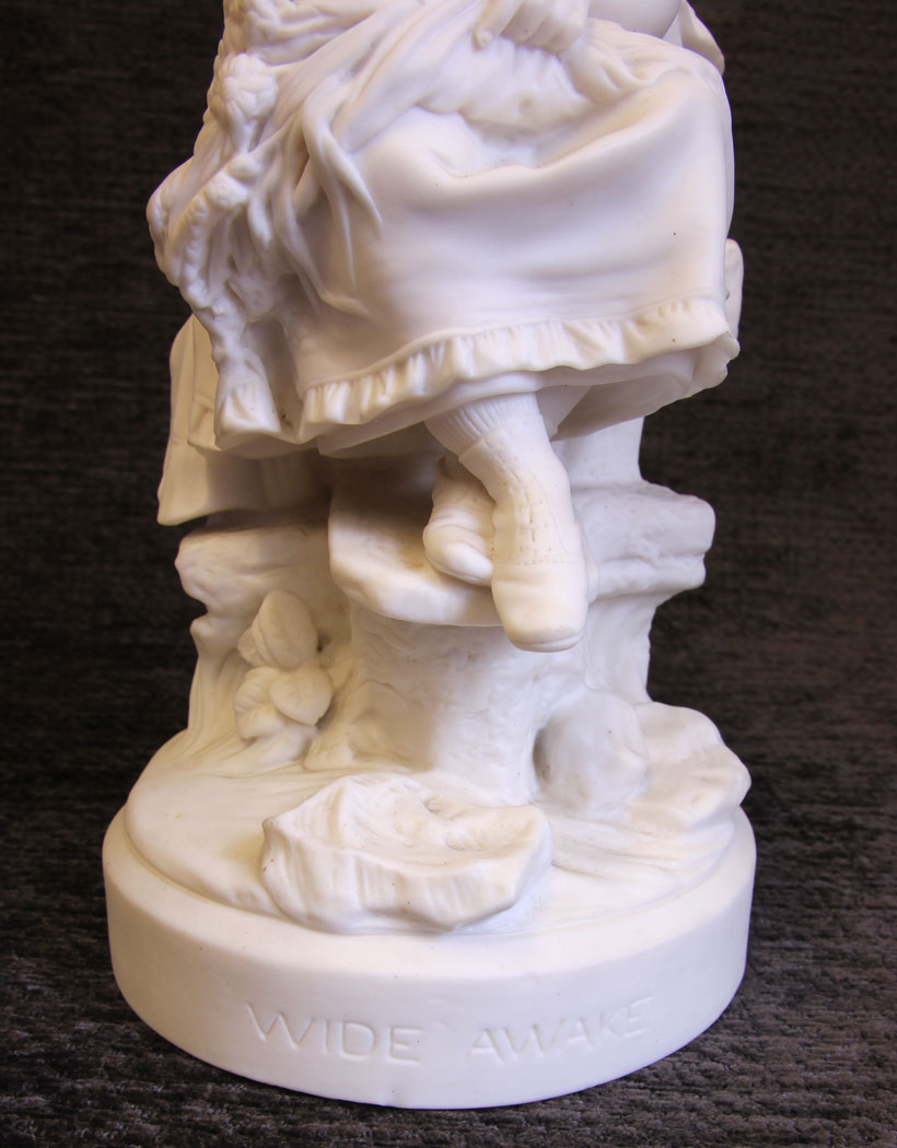11793r6 Pair Antique Parian Bisque Figures Fast Sleep Wide Awake,