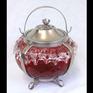 Fine Antique Victorian Cranberry Glass Large Biscuit Barrel.