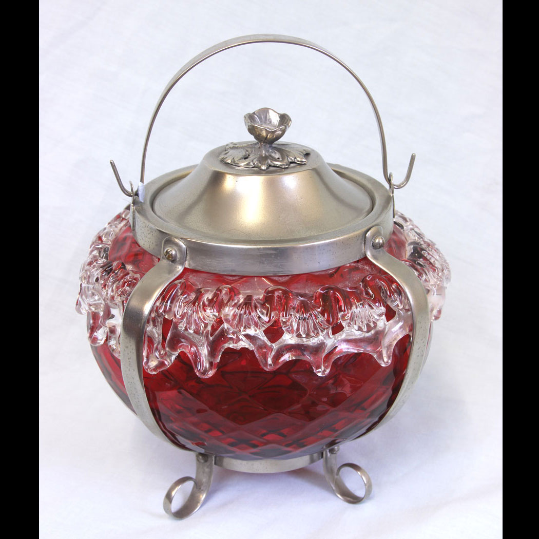 11795r01-Fine-Antique-Victorian-Cranberry-Glass-Large-Biscuit-Barrel,- Fine Antique Victorian Cranberry Glass Large Biscuit Barrel.