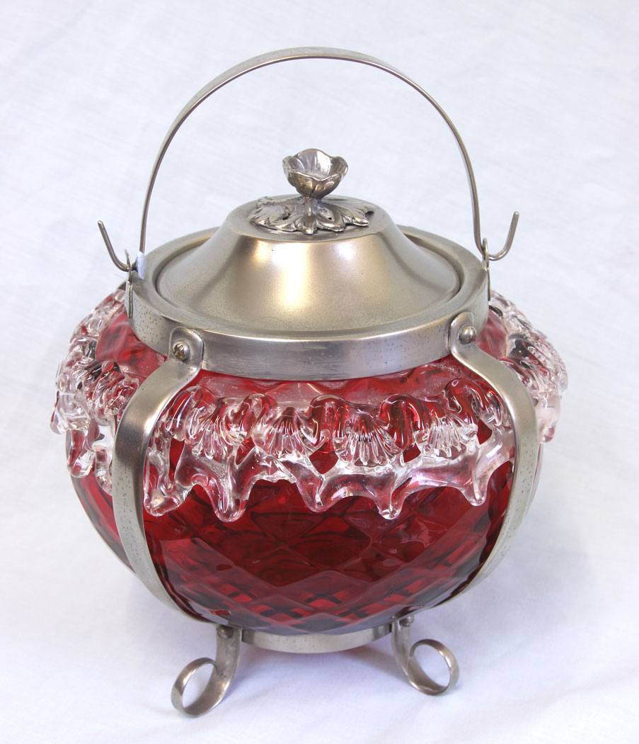 11795r1 Fine Antique Victorian Cranberry Glass Large Biscuit Barrel,