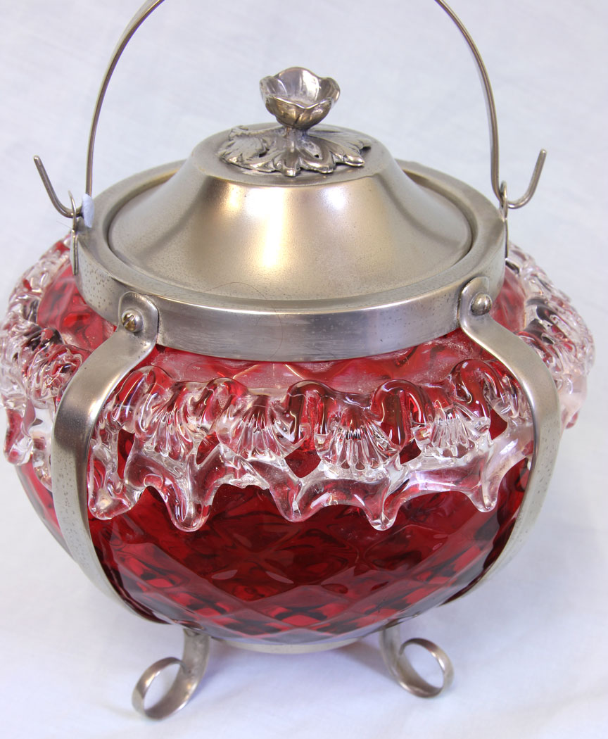 11795r2 Fine Antique Victorian Cranberry Glass Large Biscuit Barrel,