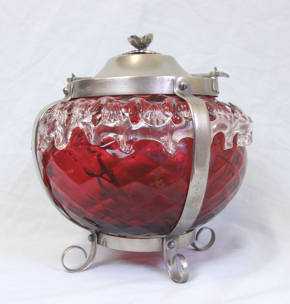 11795r3 Fine Antique Victorian Cranberry Glass Large Biscuit Barrel,
