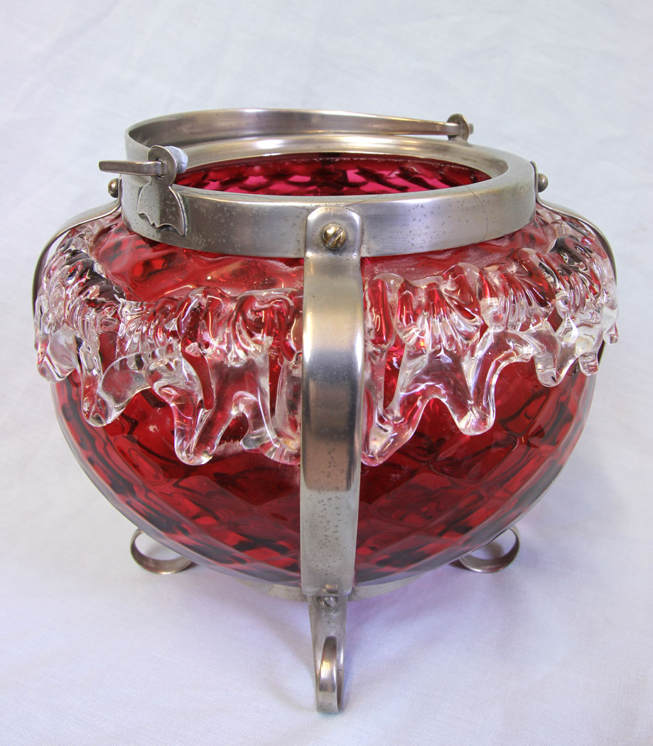 11795r5 Fine Antique Victorian Cranberry Glass Large Biscuit Barrel,