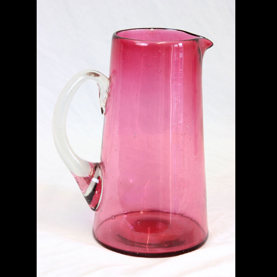 11808r01-Antique-Large-Cranberry-Glass-Water-Jug,- Antique Large Cranberry Glass Water Jug.