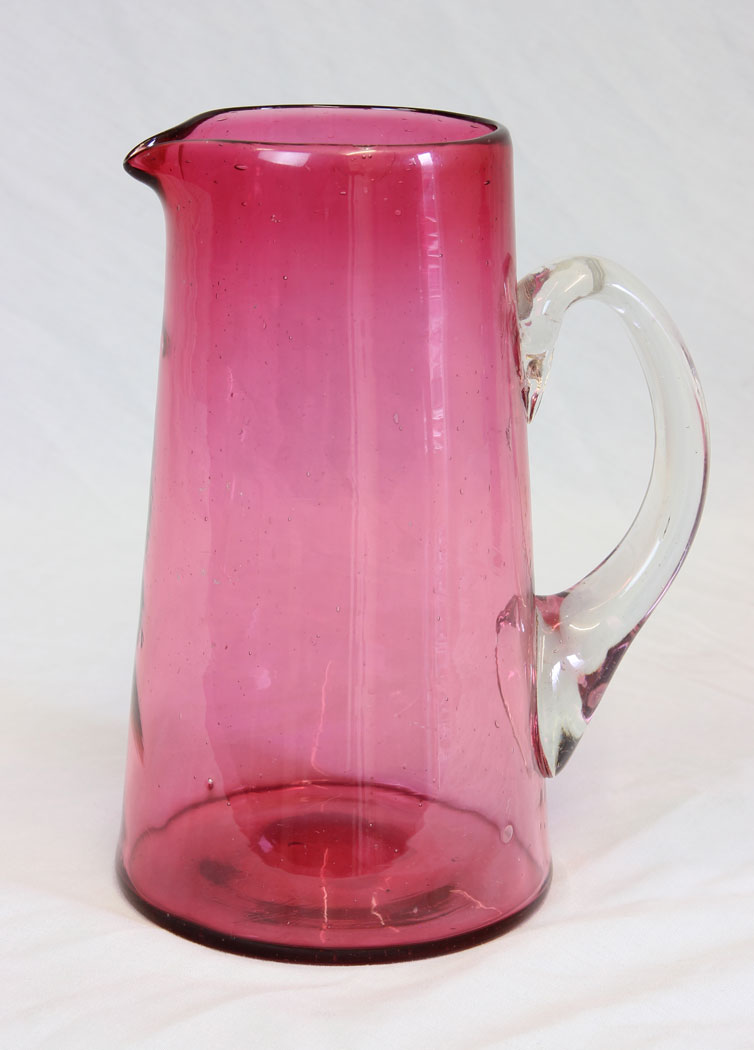 11808r8 Antique Large Cranberry Glass Water Jug,