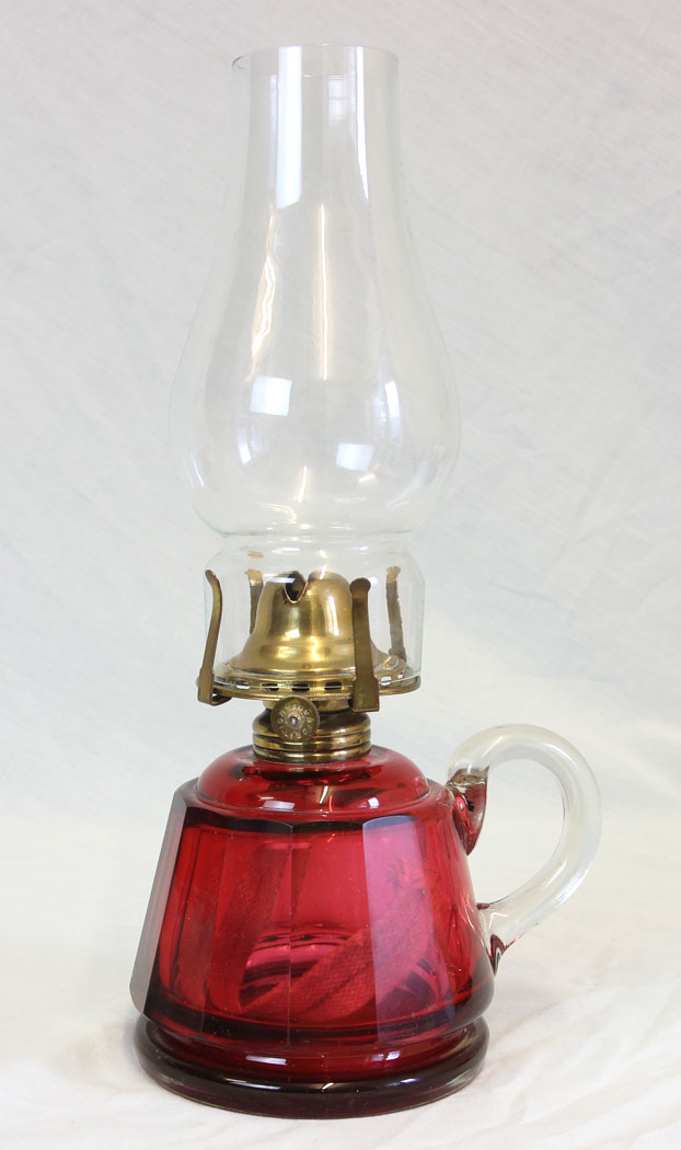 11811r2 Antique Victorian Cranberry Glass Finger Bedside Oil Lamp,