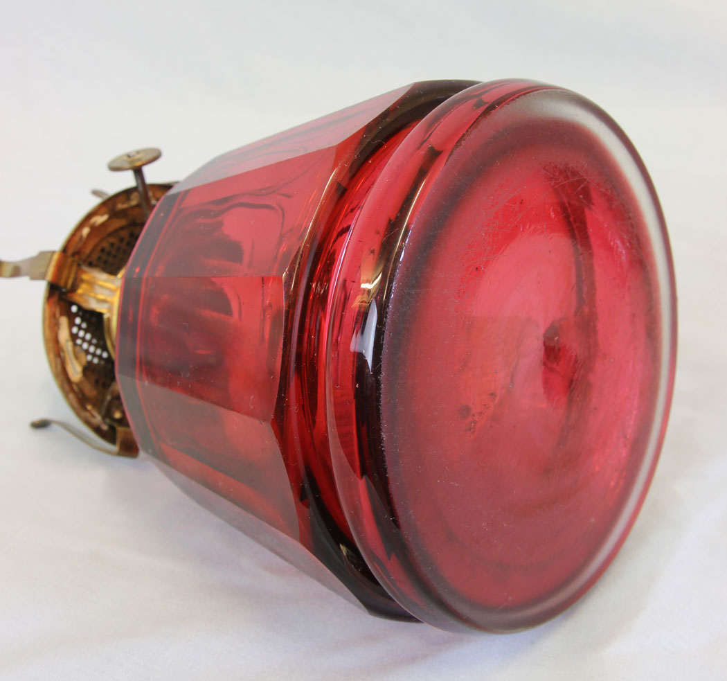 11811r8 Antique Victorian Cranberry Glass Finger Bedside Oil Lamp,