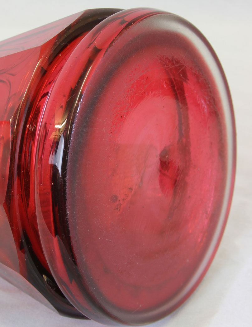 11811r9 Antique Victorian Cranberry Glass Finger Bedside Oil Lamp,