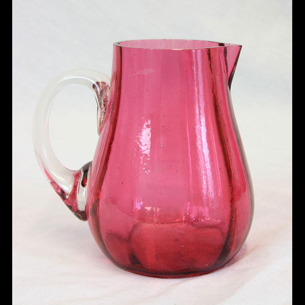 11812r01-Antique-Victorian-Cranberry-Glass-Jug,- Antique Victorian Cranberry Glass Jug.