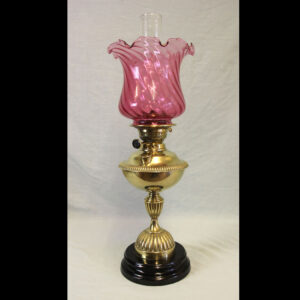 Antique Brass Oil Lamp with Replacement Cranberry Shade