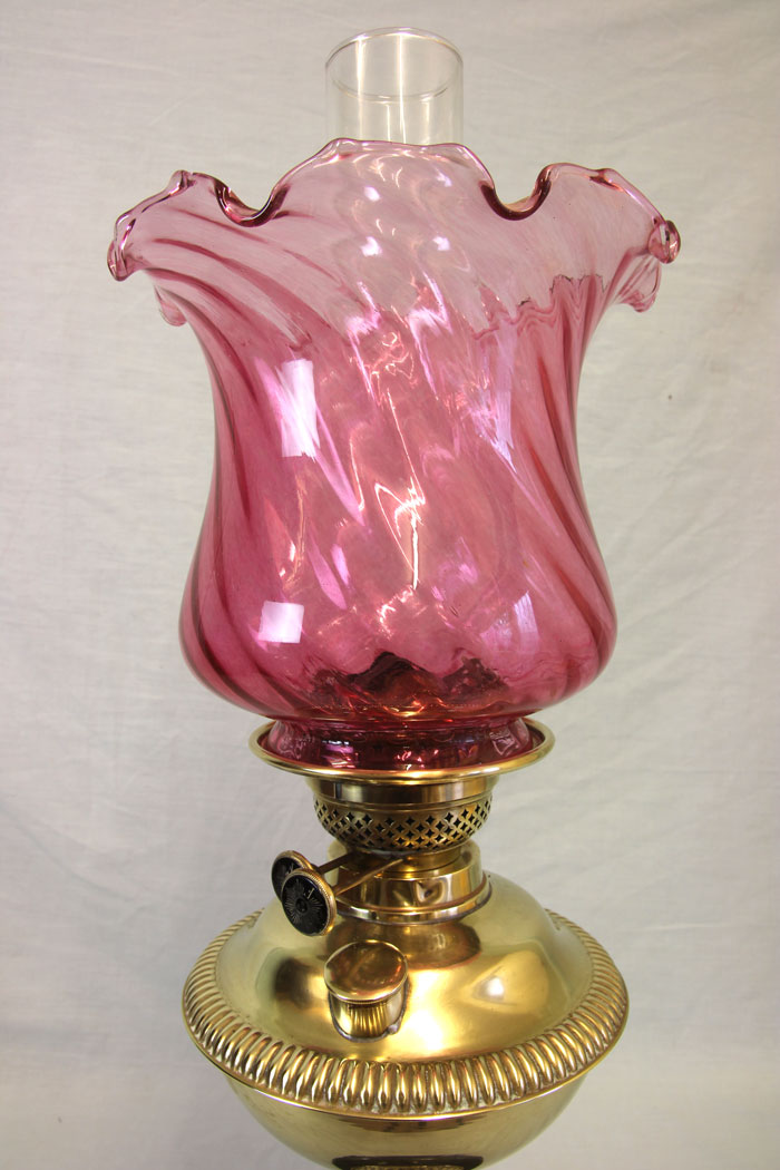 11843r5 Antique Brass Oil Lamp with Replacement Cranberry Shade,